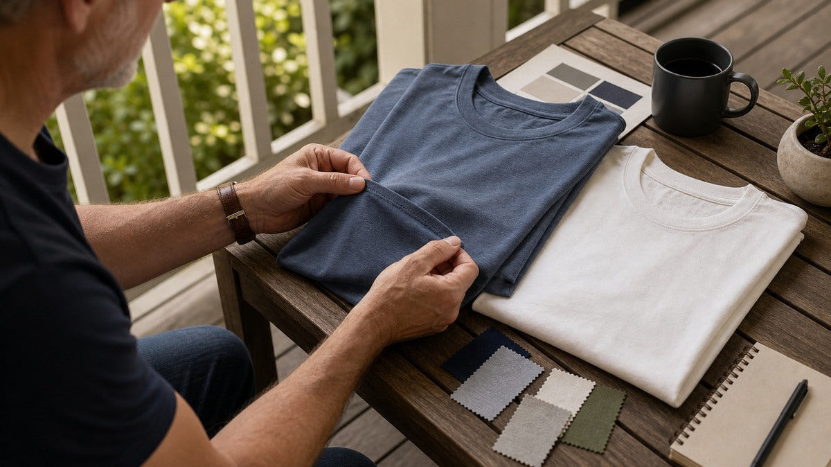 Textale editorial cover: Buck Mason vs TexTale Father's Day Classic Tee: Heritage vs Engineering