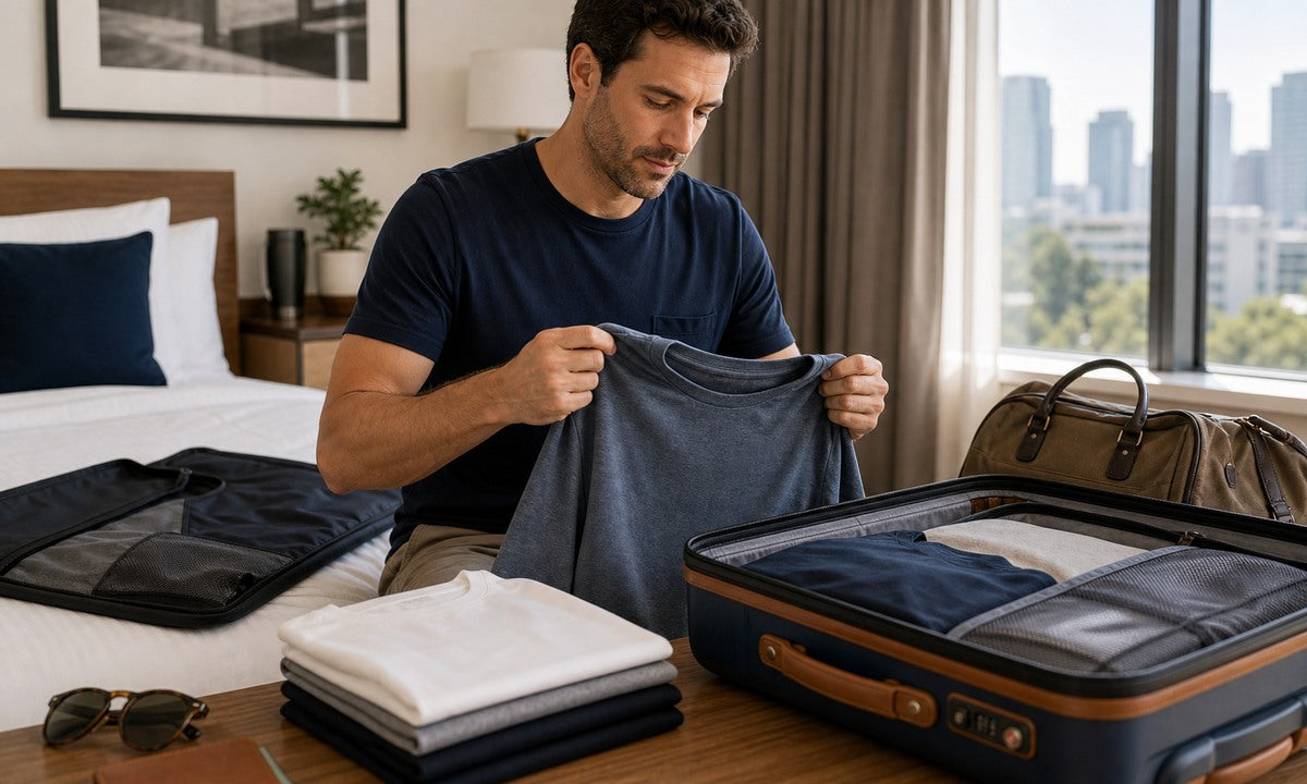Textale editorial cover: Best Wrinkle-Resistant T-Shirts for Travel in 2026: Men's Packing Guide