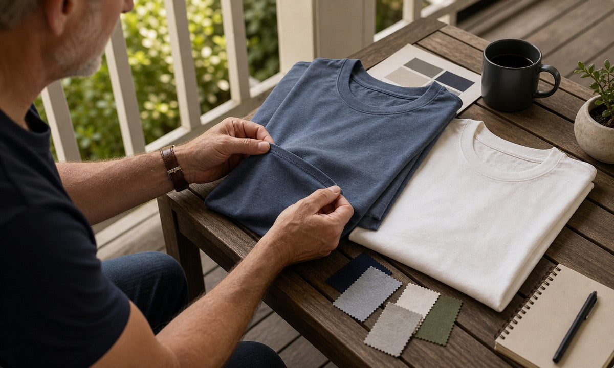Textale editorial cover: Buck Mason vs TexTale Father's Day Classic Tee: Heritage vs Engineering